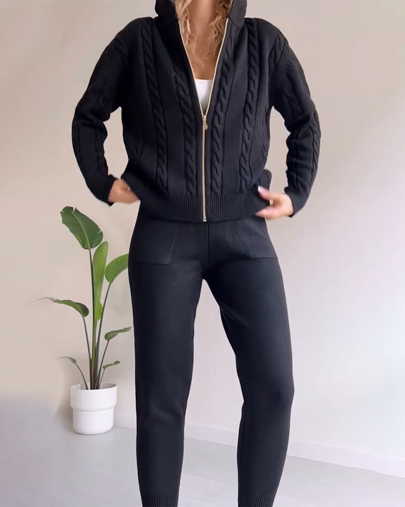 Ensemble cardigan pull torsadé jacquard décontracté