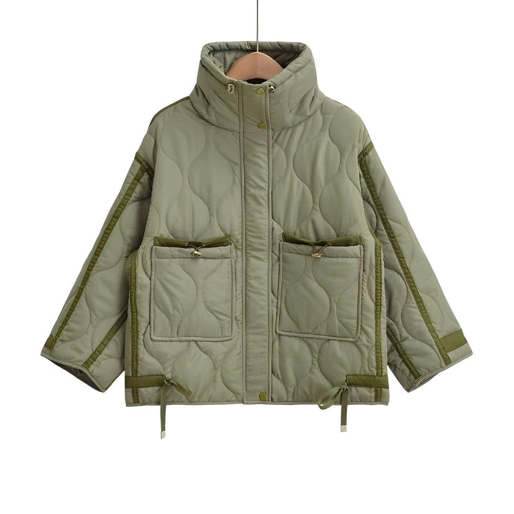 Veste en coton pour femmes longueur hanches avec col montant et cordon de serrage