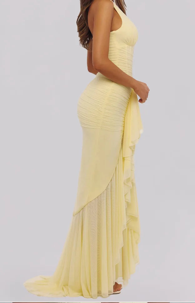 Robe longue Soleya à col licou froncée pour invités de mariage