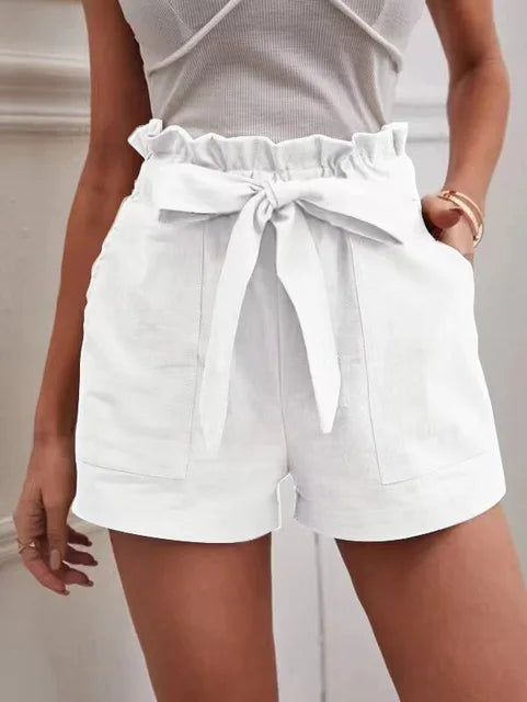 Shorts taille haute avec ceinture à nouer pour femmes