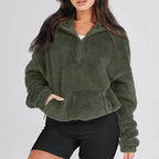 Pull polaire doux à demi-fermeture éclair pour femmes