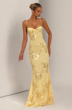 Robe longue à fines bretelles pour femme Élégante invitée mariage d'été