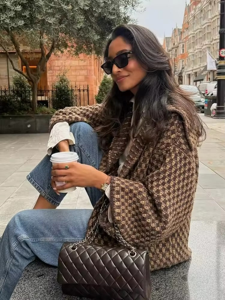 Cardigan en tricot jacquard oversize pour femmes