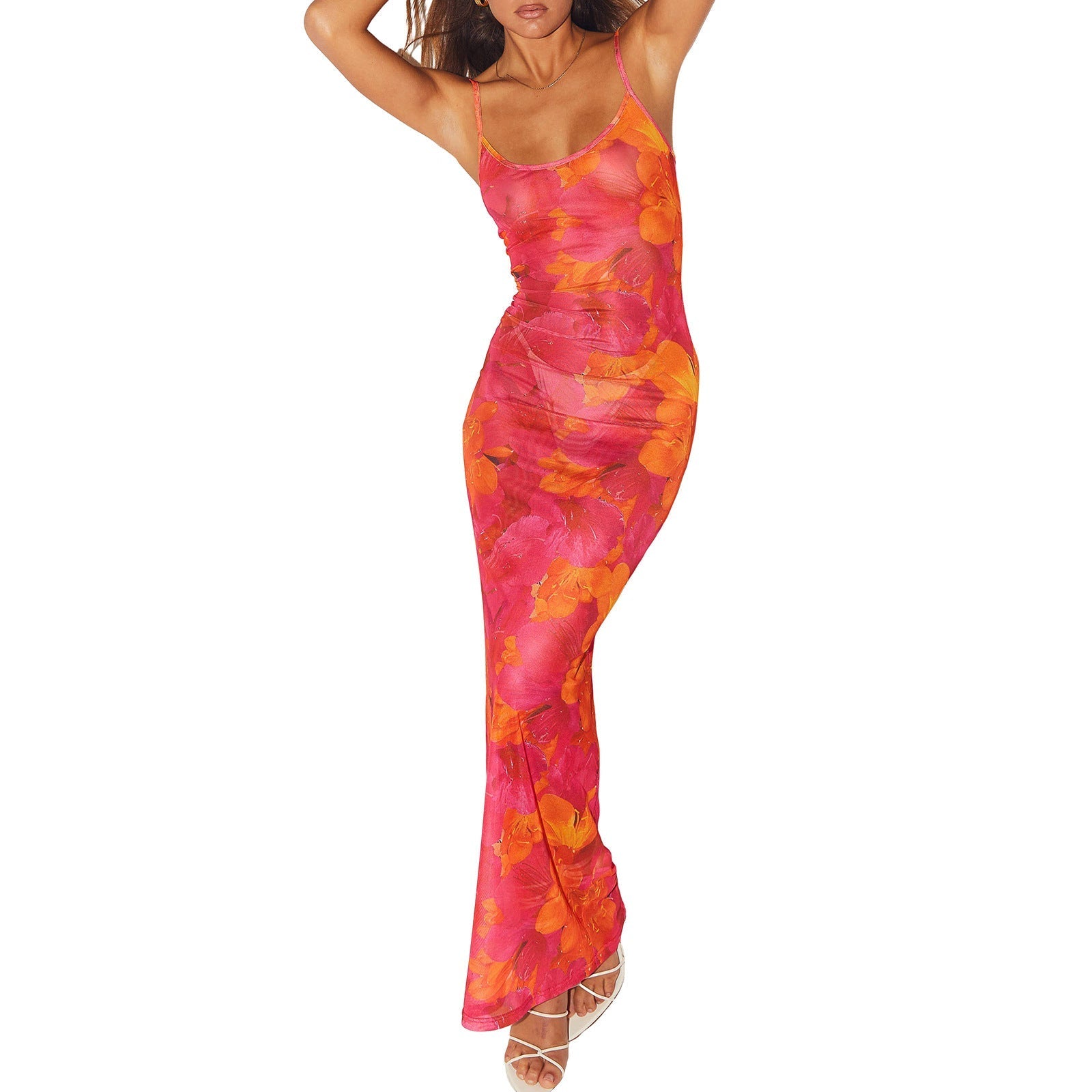 Robe maxi fleurie d'été pour femmes, sans manches, style bohème