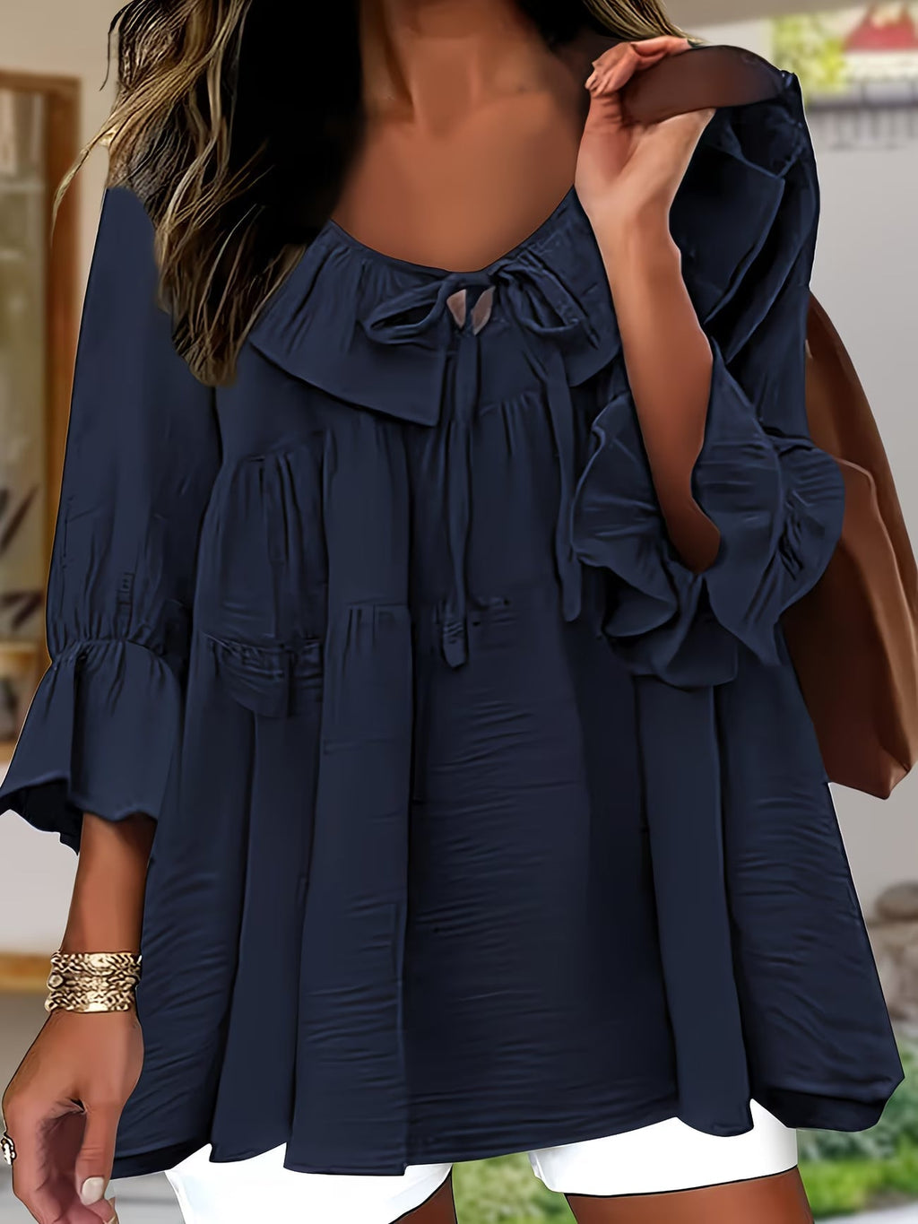 Blouse Femme Élégante à Col Volanté