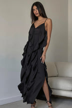 Vue arrière de la robe maxi femme fluide sans manches