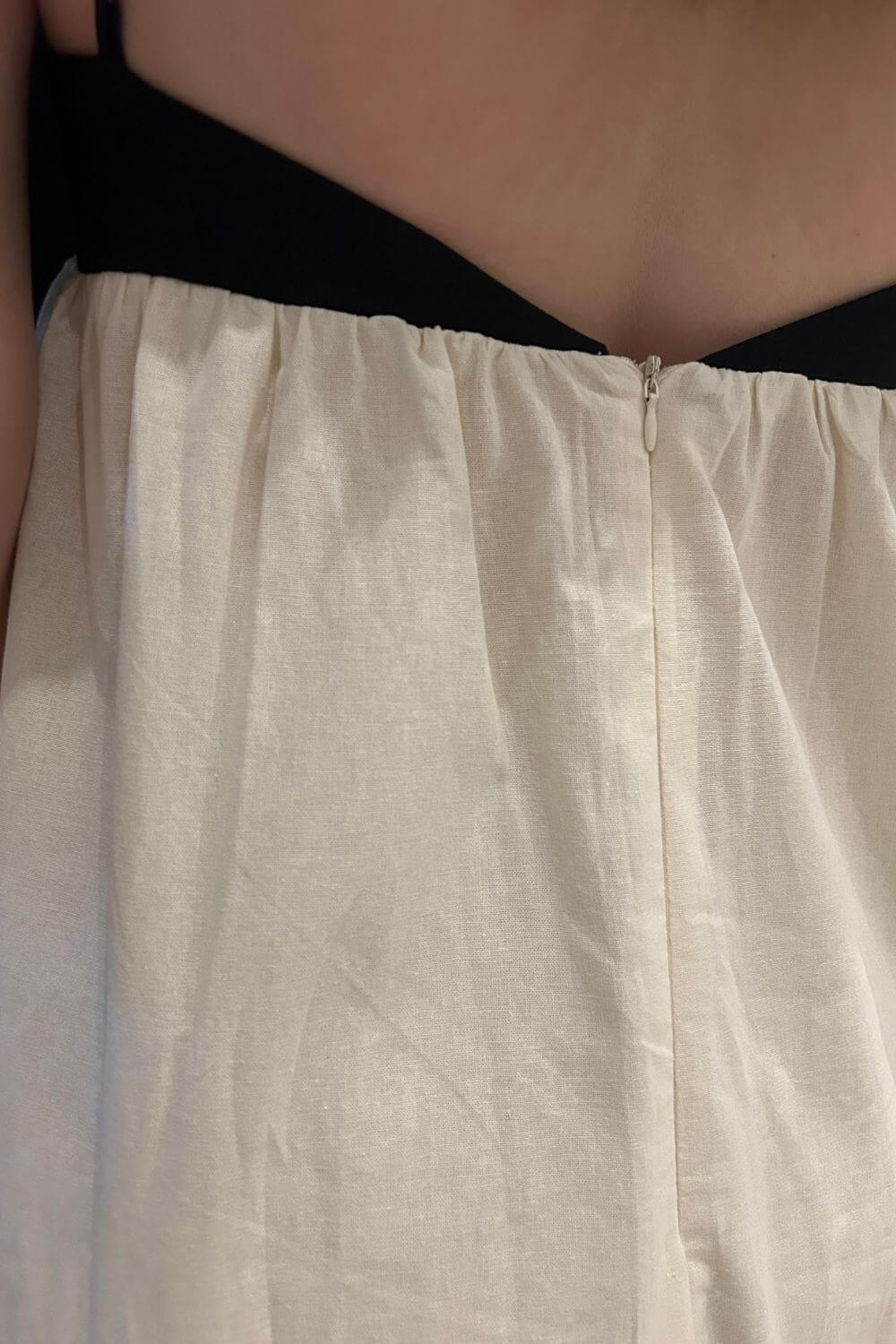 Robe midi ample en mélange lin et coton noir et blanc