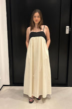 Robe midi ample en mélange lin et coton noir et blanc