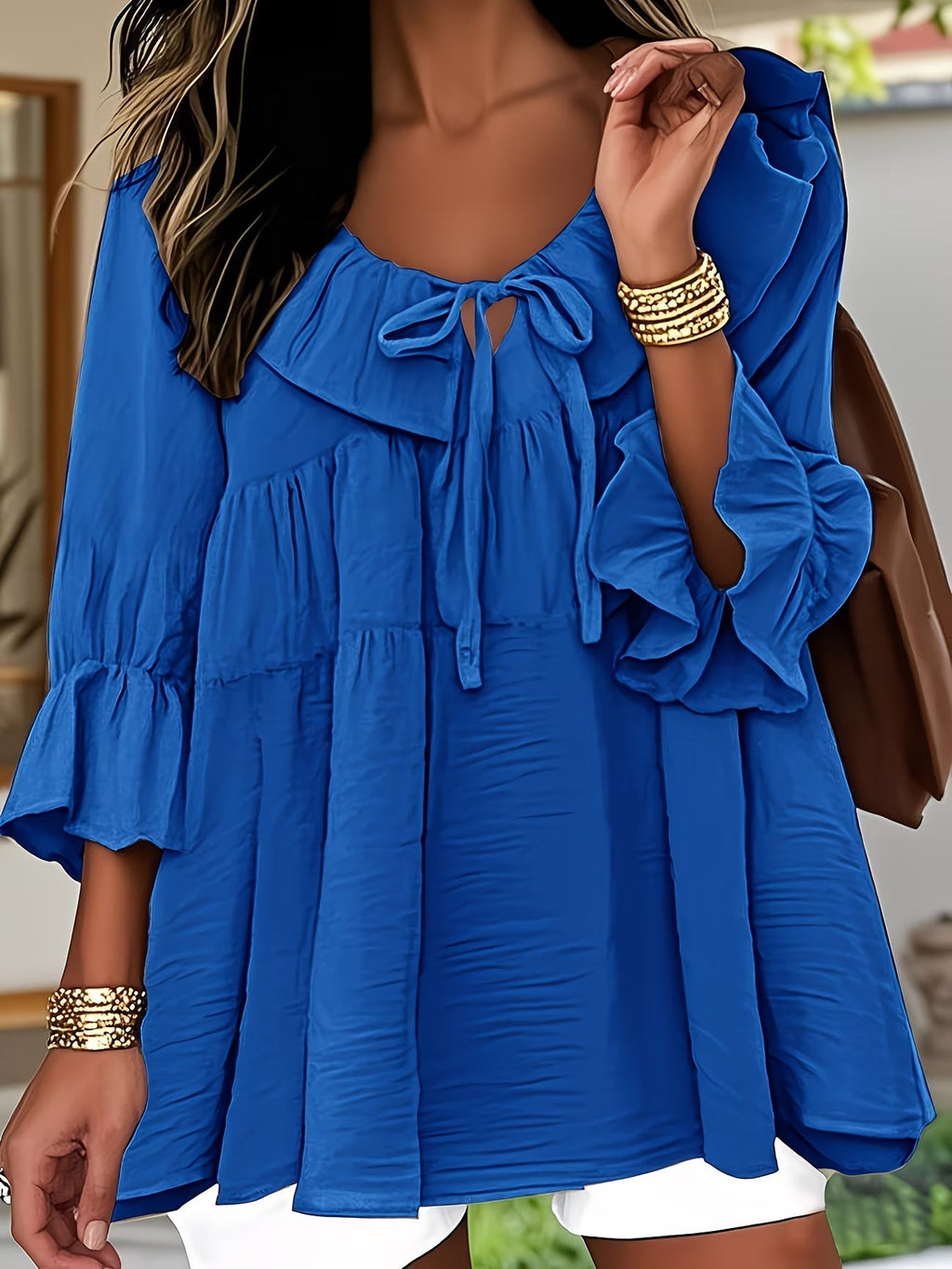 Blouse Femme Élégante à Col Volanté