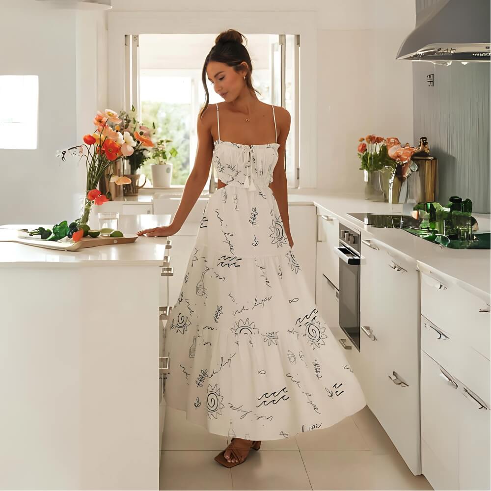 Robe midi à bretelles spaghetti en polyester blanche
