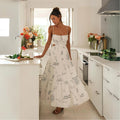 Robe midi à bretelles spaghetti en polyester blanche