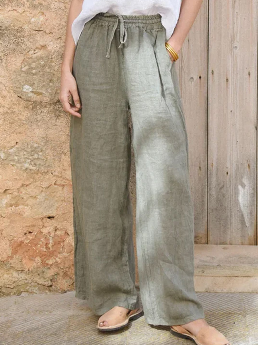 Pantalon large décontracté en coton et lin pour femmes