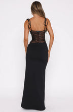 Robe Maxi Femme en Dentelle Transparente pour Soirées Élégantes