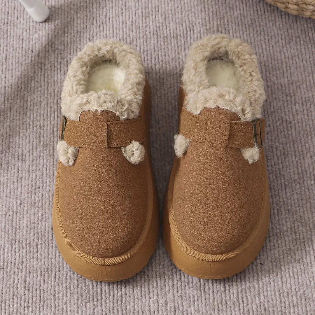 Chaussons d'intérieur pour femmes douillets avec fourrure et plateforme ajustable