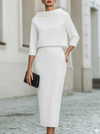 Ensemble Haut Col Bateau et Jupe Midi pour Femme