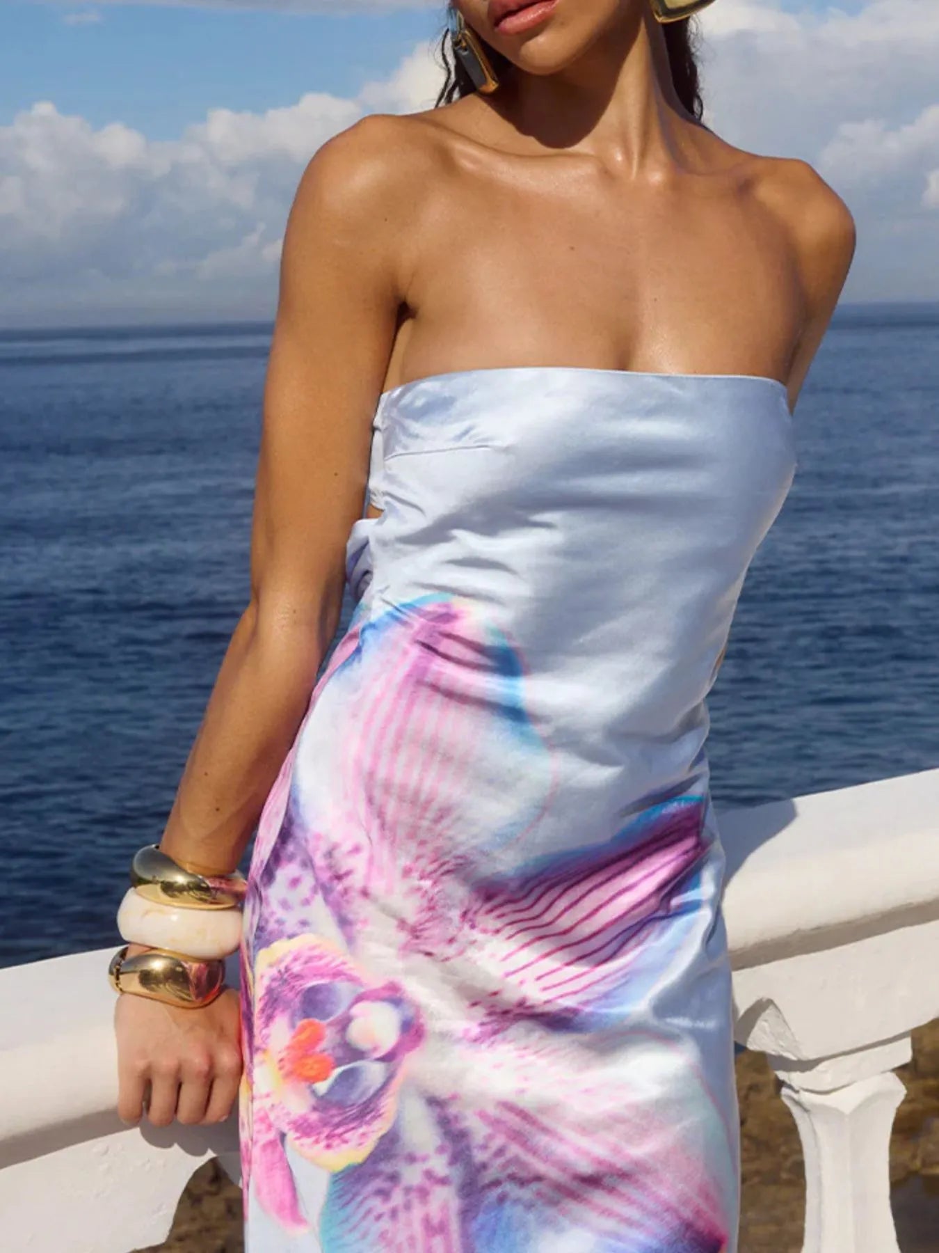 Robe maxi tube en polyester imprimé