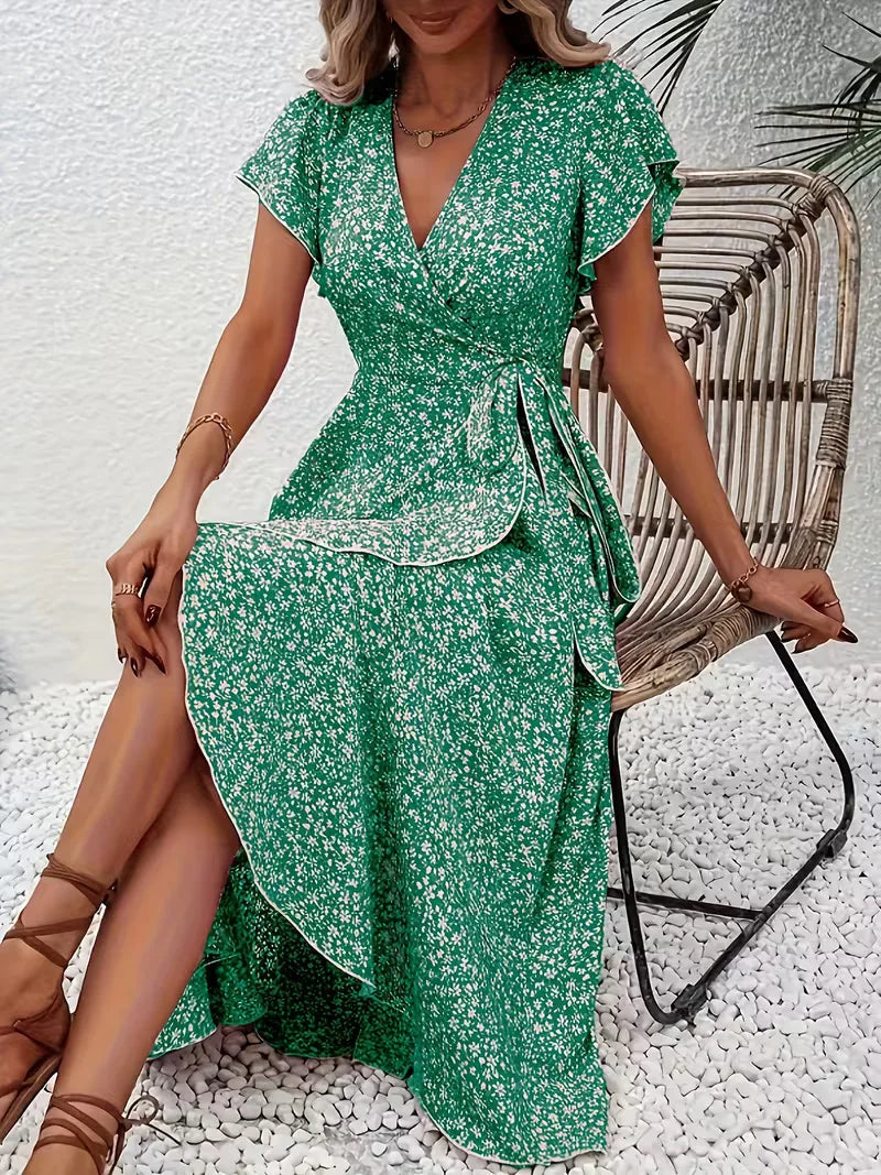 Robe portefeuille à imprimé floral avec décolleté en V