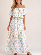 Robe maxi d'été florale pour femme à épaules dénudées