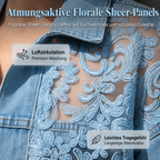 Veste en jean femme à motif fleuri présentée sur fond neutre