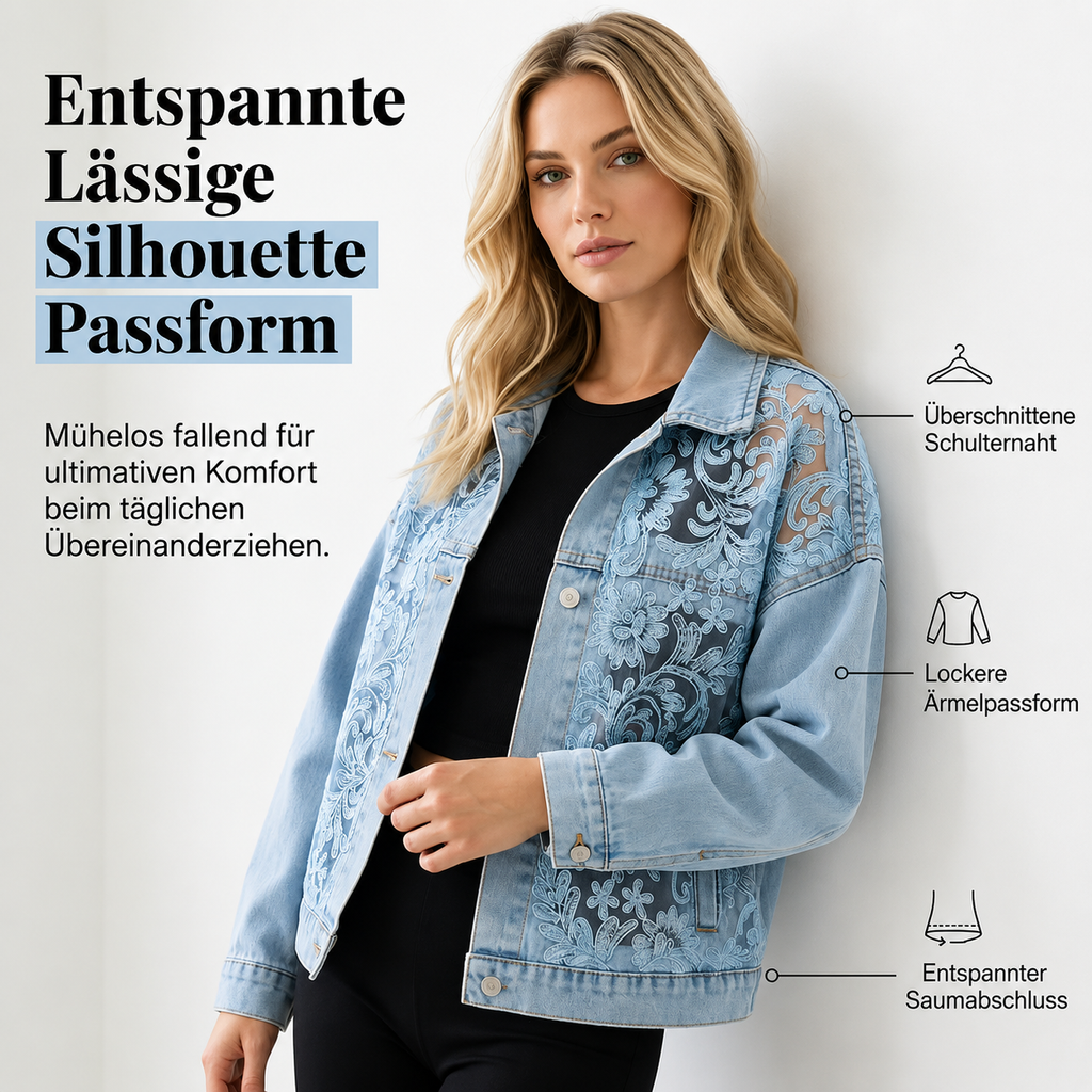 Veste en jean femme ample portée avec tenue décontractée