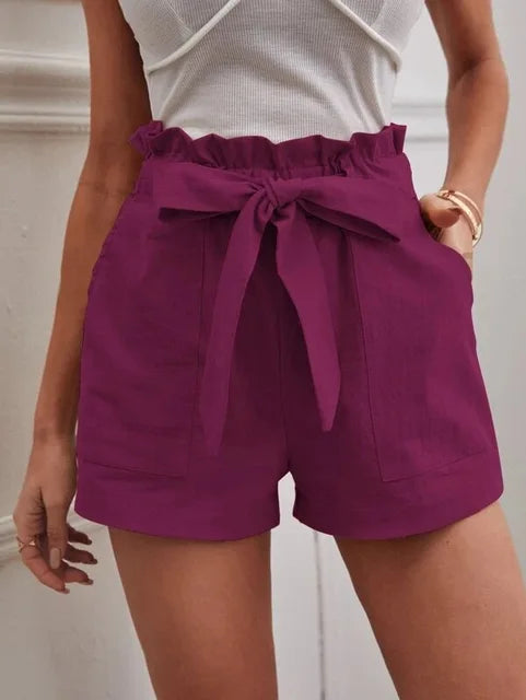 Shorts taille haute avec ceinture à nouer pour femmes