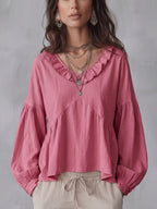 Blouse Femme Col V Profond Plissée À Volants
