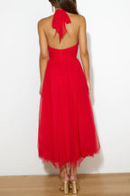 Robe longue en tulle à col licou avec détails froncés