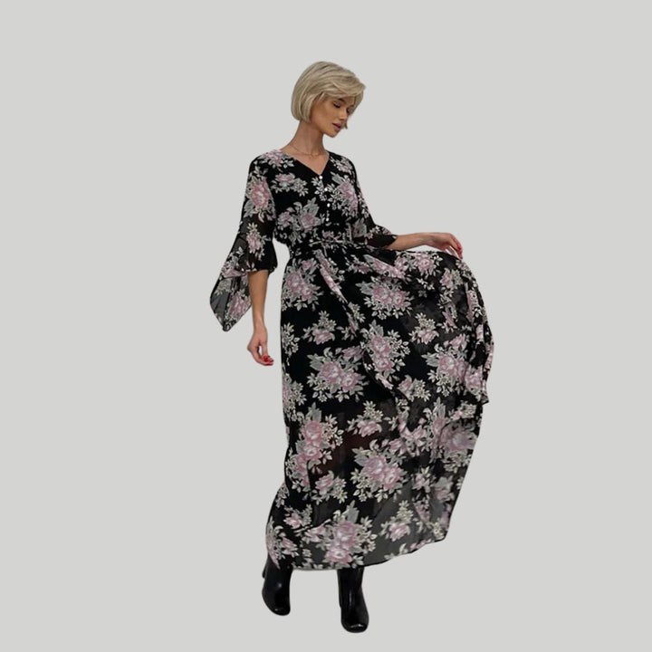 Pauline Laurent® | Robe midi florale avec décolleté en V