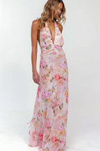 Robe Longue Imprimée Dos Nu Coupe Moulante Femme