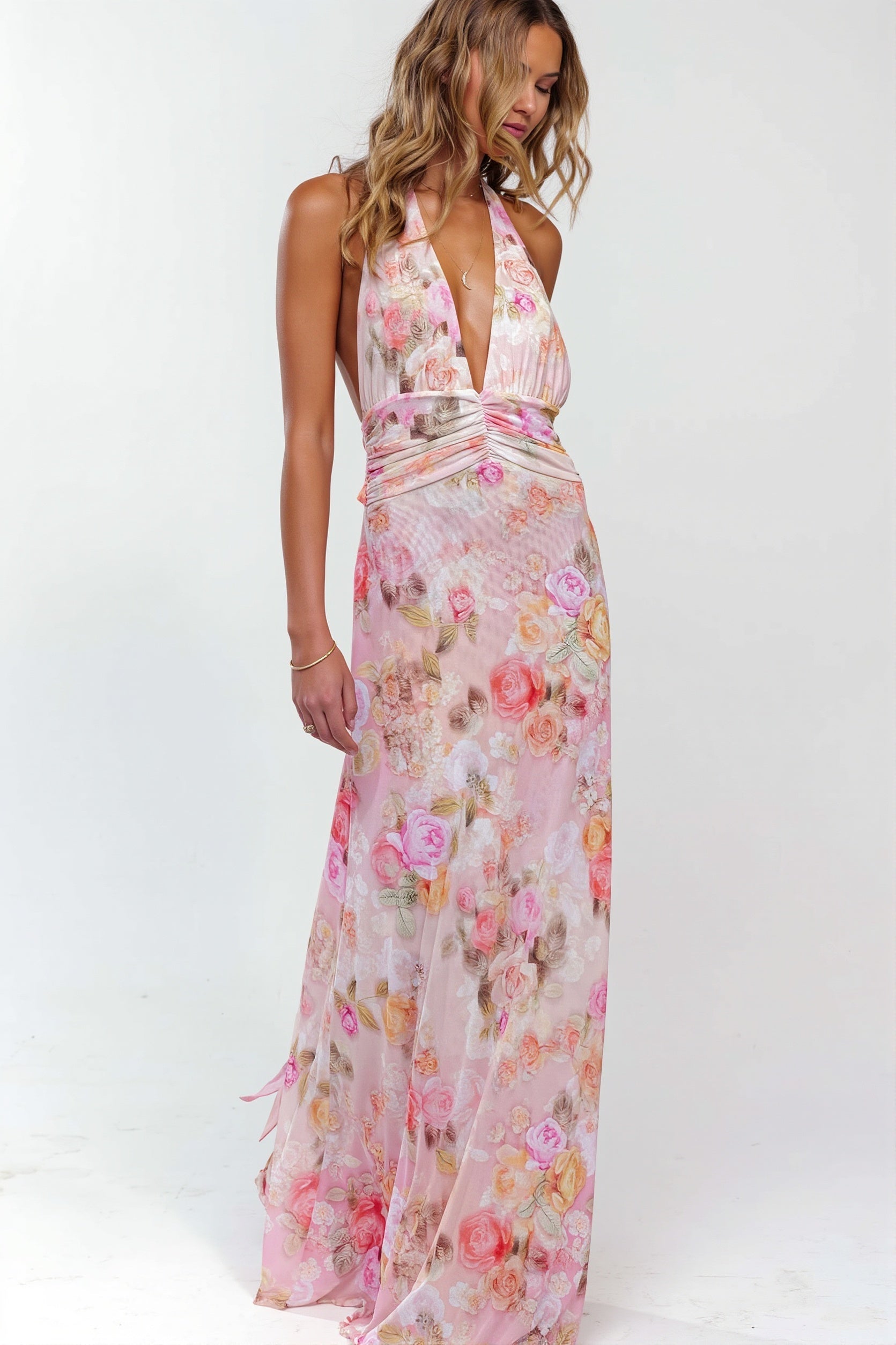 Robe Longue Imprimée Dos Nu Coupe Moulante Femme