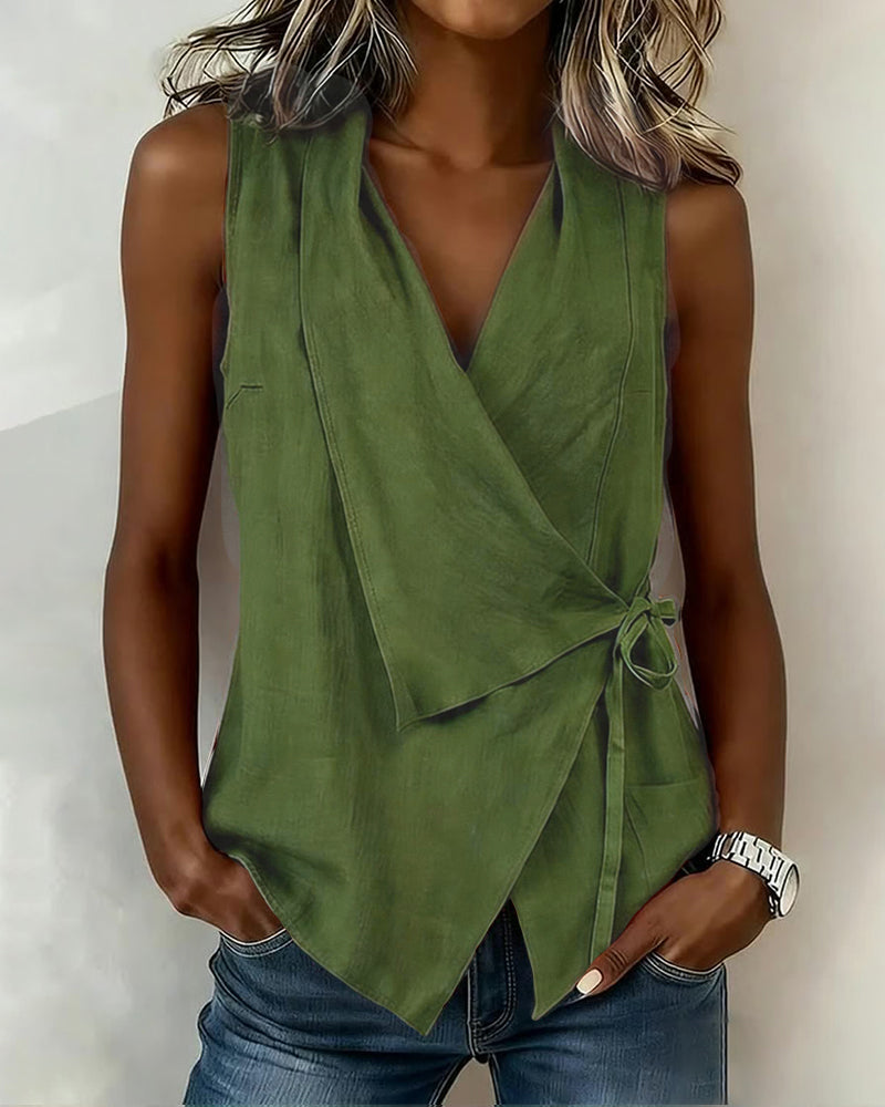 Blouse sans manches portefeuille pour femmes