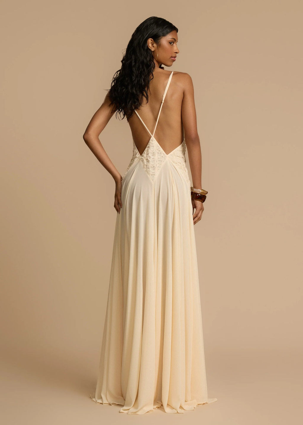 Robe Maxi Blanche à Col V Profond en Dentelle, Fluide, à Bretelles, Robe de Vacances