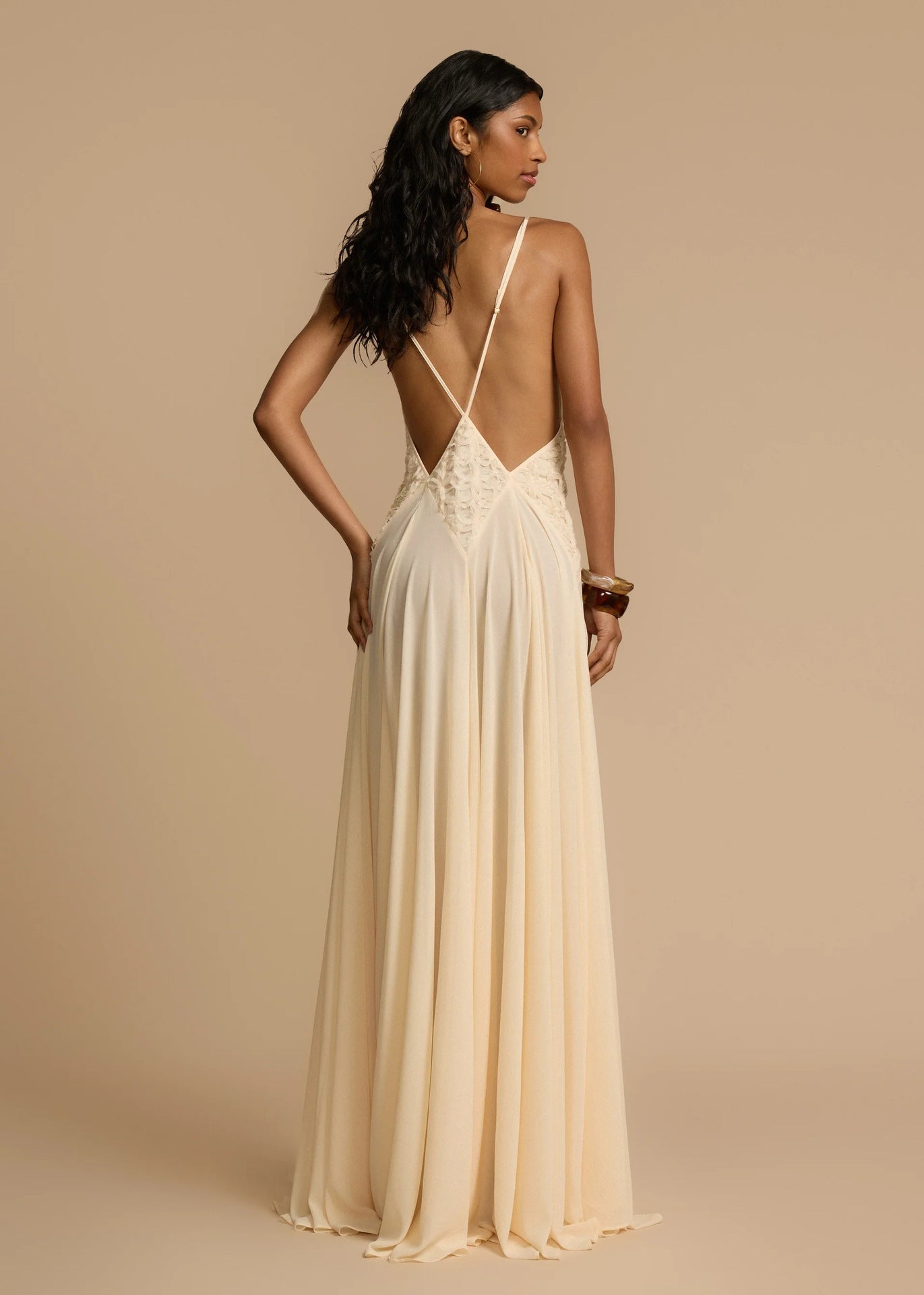 Robe Maxi Blanche à Col V Profond en Dentelle, Fluide, à Bretelles, Robe de Vacances