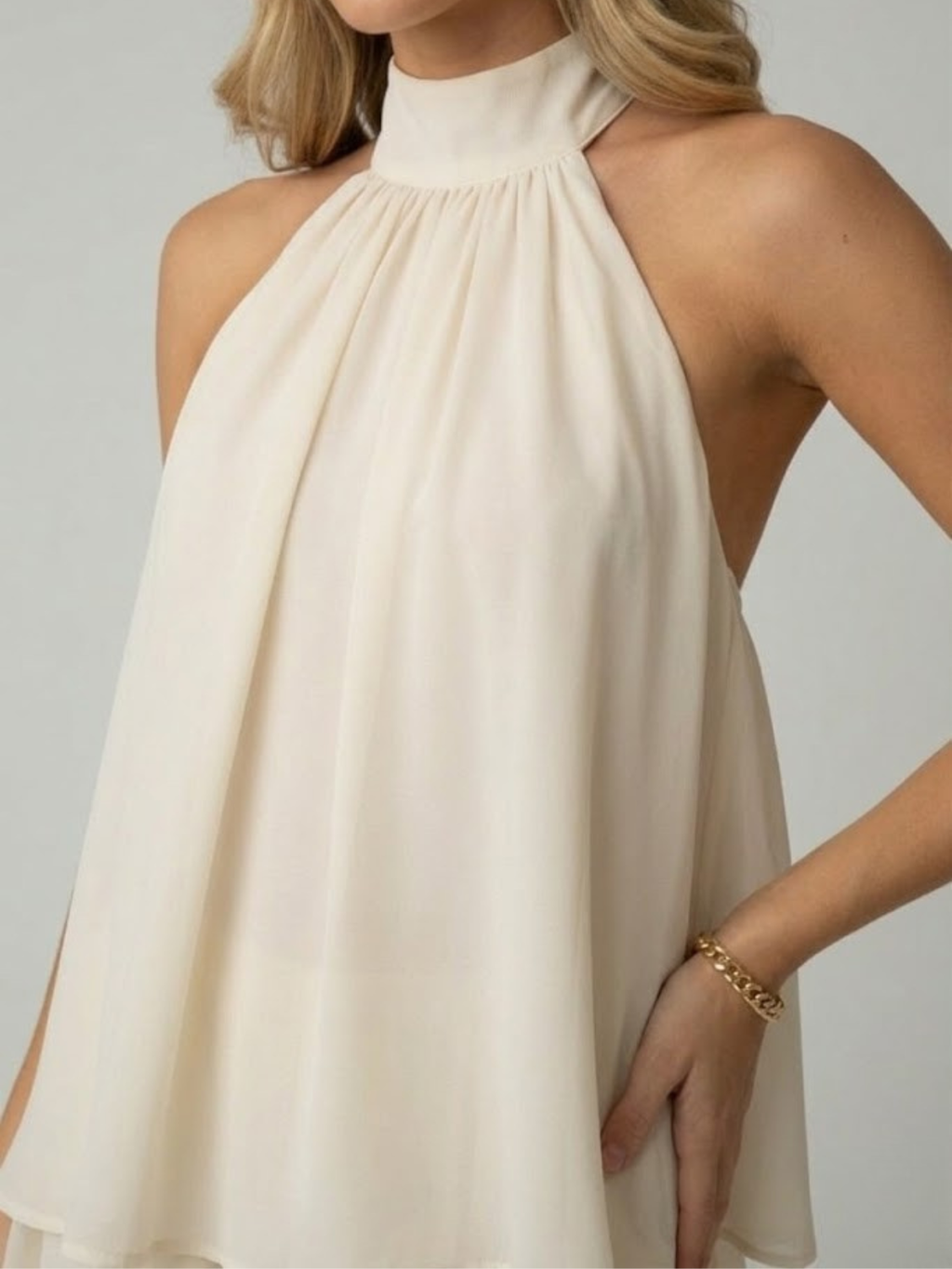 Robe mini sans manches à col licou pour femme avec ourlet à double volant