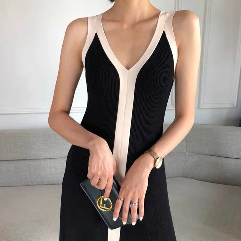 Robe midi moulante en maille douce noire