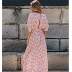 Robe midi bohème fendue rose poudré