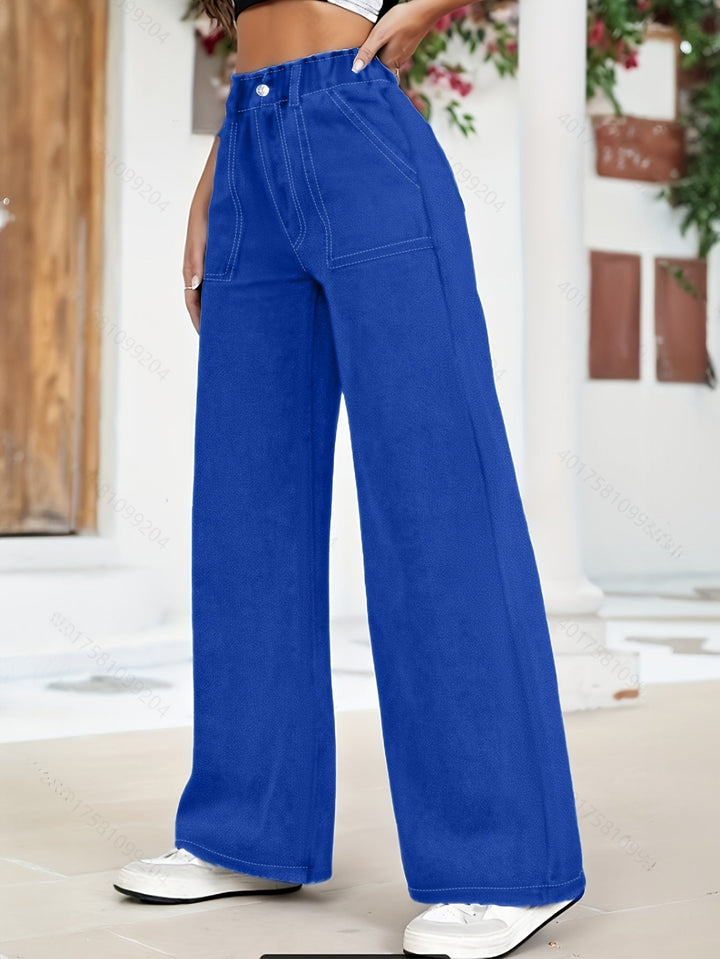 Pantalon cargo en denim à taille haute et jambes larges avec poches surdimensionnées