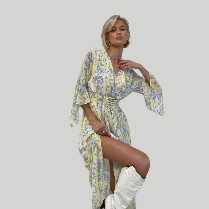 Pauline Laurent® | Robe midi florale avec décolleté en V