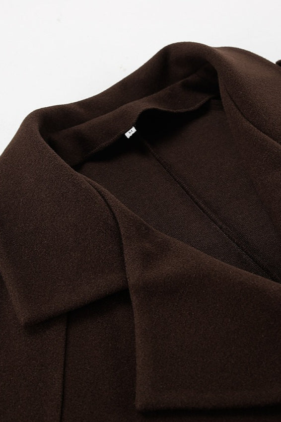 Manteau croisé classique en mélange de laine marron