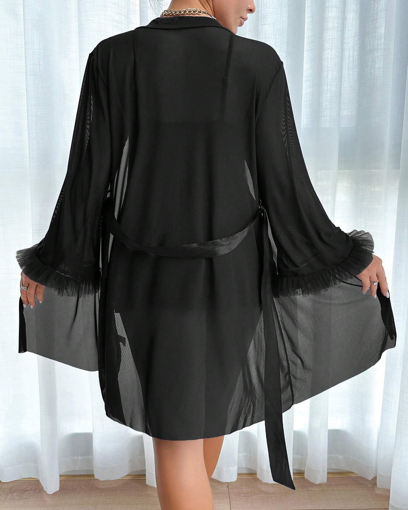 Nuisette en dentelle avec bretelles fines et ensemble robe transparente à bordure en dentelle florale