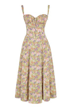 Robe moulante bustier à fleurs et taille découverte