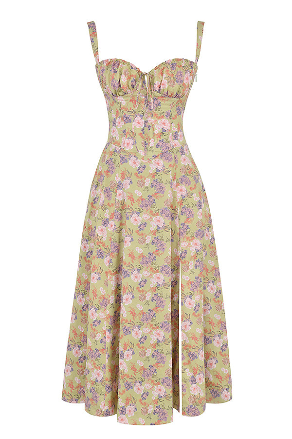 Robe moulante bustier à fleurs et taille découverte