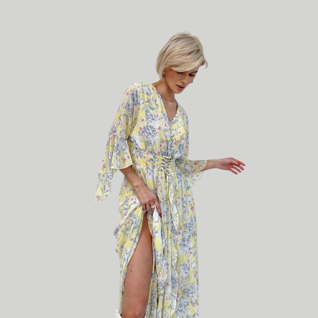 Pauline Laurent® | Robe midi florale avec décolleté en V