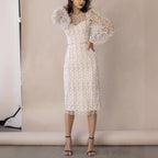 Robe à manches bouffantes en tulle brodé de fleurs pour femmes