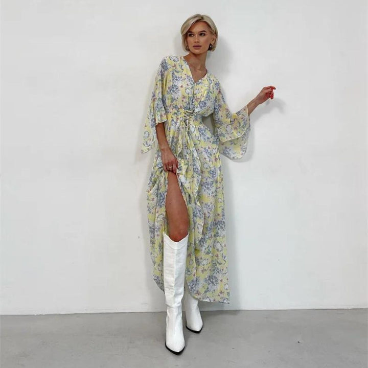 Pauline Laurent® | Robe midi florale avec décolleté en V
