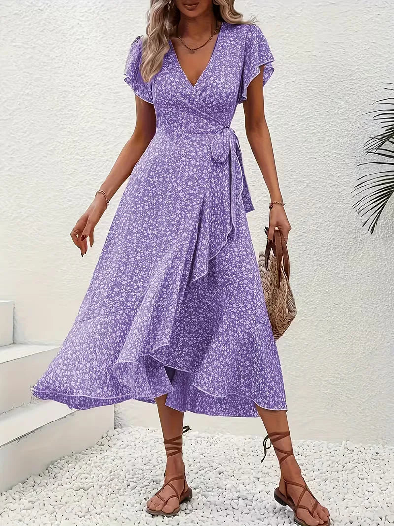 Robe portefeuille à imprimé floral avec décolleté en V