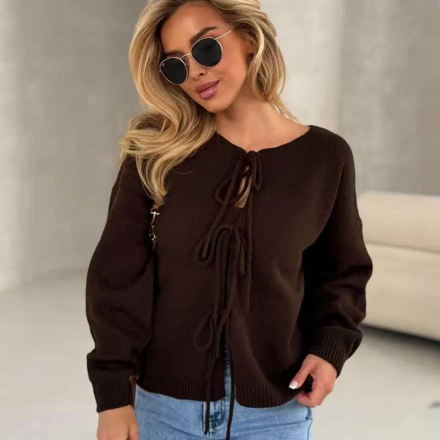 Chic Cardigan Court à Lacets en Dentelle