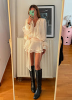 Robe mi-longue en satin champagne Estelle
