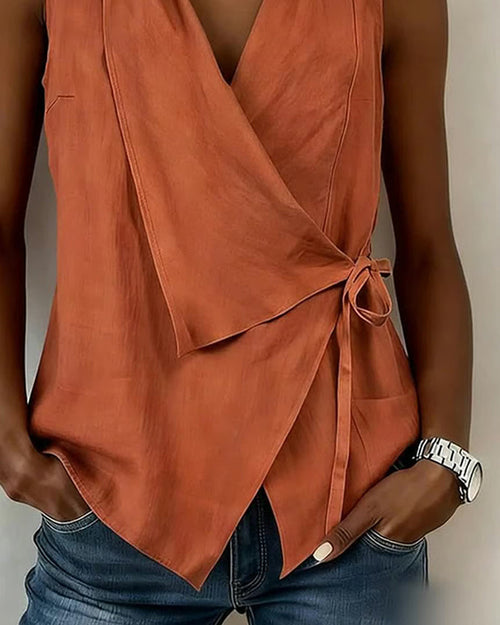 Blouse sans manches portefeuille pour femmes