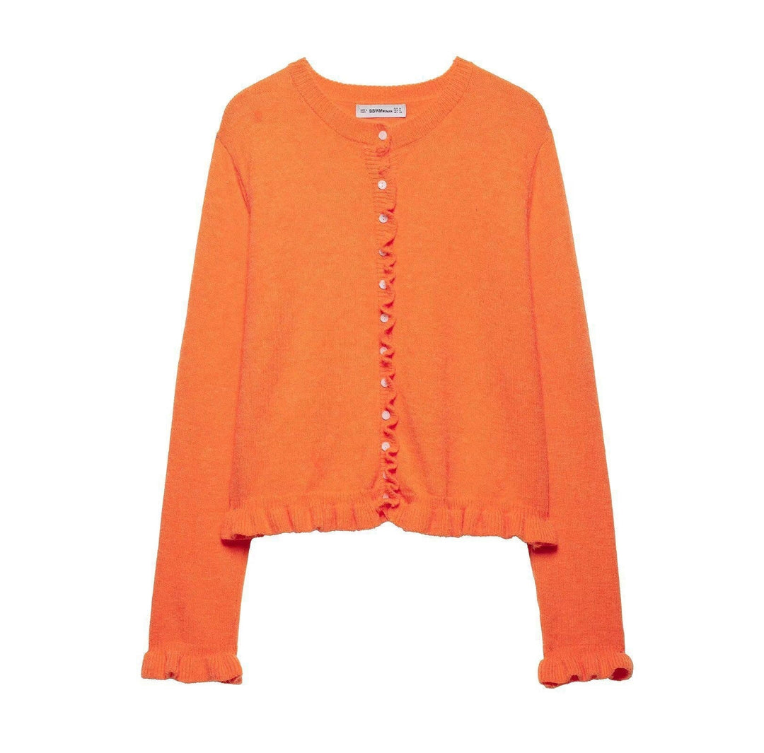 Cardigan Femme Boutonné à Volants Haut Superposé Chic